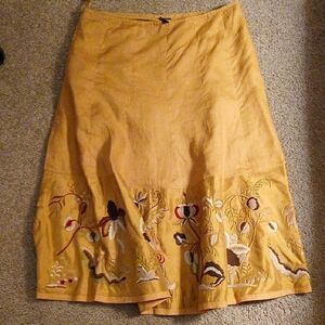 Elegant ISDA & CO.  Mustard A-Line Skirt with Floral Embroidery
